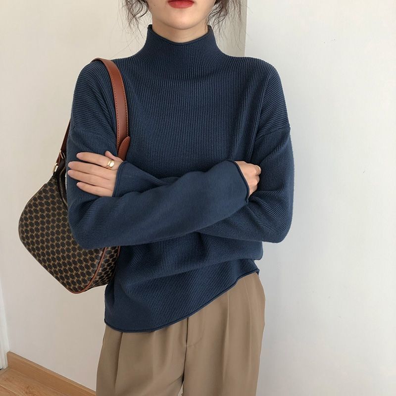 Aiertu cold weather outfits Autumn and Winter Knitwear Women's Inner Wear Loose Lazy Style Sweater Half Turtleneck Top Bottoming Shirt Fashion aiertu