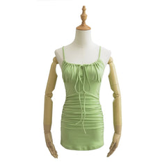 Aiertu cute outfits fall Summer Low-Cut Sexy Lace-up Sling Dress Drawstring Pleated Hip Tight Waist Skirt aiertu