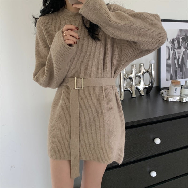 Aiertu black leggings outfit fall Lazy Style Waist-Tight Sweater Dress Autumn and Winter Pullover Bottoming Shirt Niche Temperament Coat Western Style Top aiertu