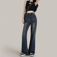 Aiertu shamar Micro Flared Jeans Women's Autumn and Winter Retro Blue High Waist Loose Wide Leg Pants Small Mop Long Pants aiertu