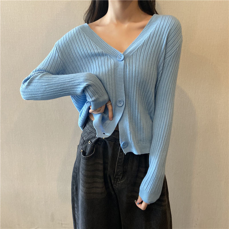 Aiertu curvy casual outfits Early Autumn Lazy Style Short Loose V-neck Sweater Coat Sweater Cardigan Women's Top aiertu