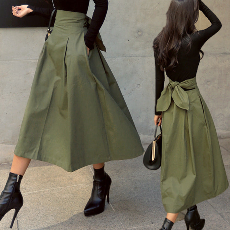 Aiertu fashion outfits Women's Spring Women's Solid Color Skirt A- Line Umbrella Skirt Bow Waist Large Swing Dress aiertu