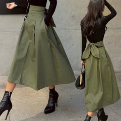 Aiertu fashion outfits Women's Spring Women's Solid Color Skirt A- Line Umbrella Skirt Bow Waist Large Swing Dress aiertu