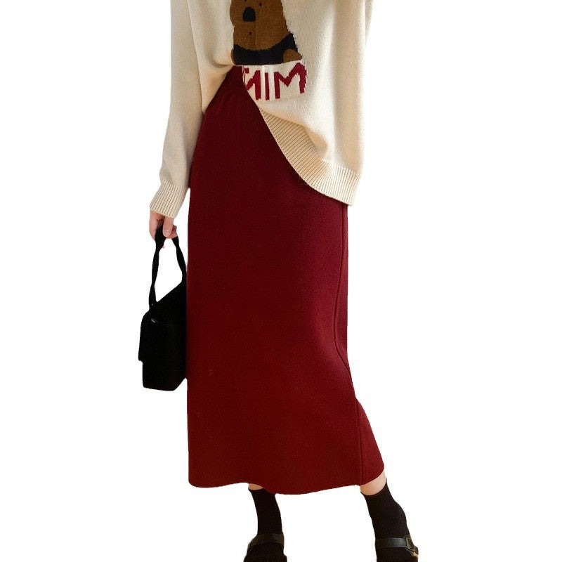 Aiertu outfit inspo winter Women's Mid-Length Wool Knitted Skirt Autumn and Winter Straight Skirt Super Nice Wool Sheath Straight Skirt aiertu