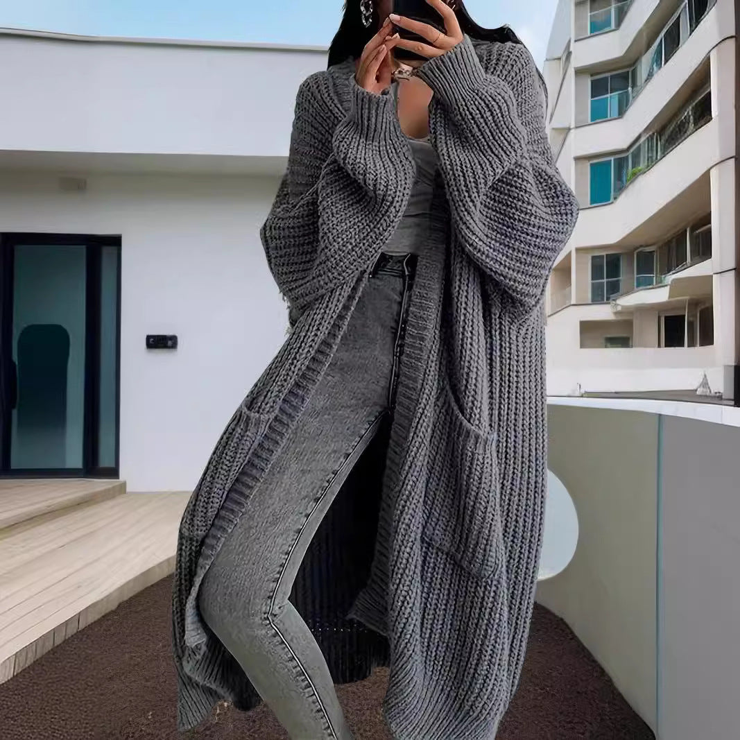Aiertu comfy outfits winter Autumn and Winter Lazy Style Long Sweater Coat Women's Loose Bottoming Long Sleeve Knitted Cardigan aiertu