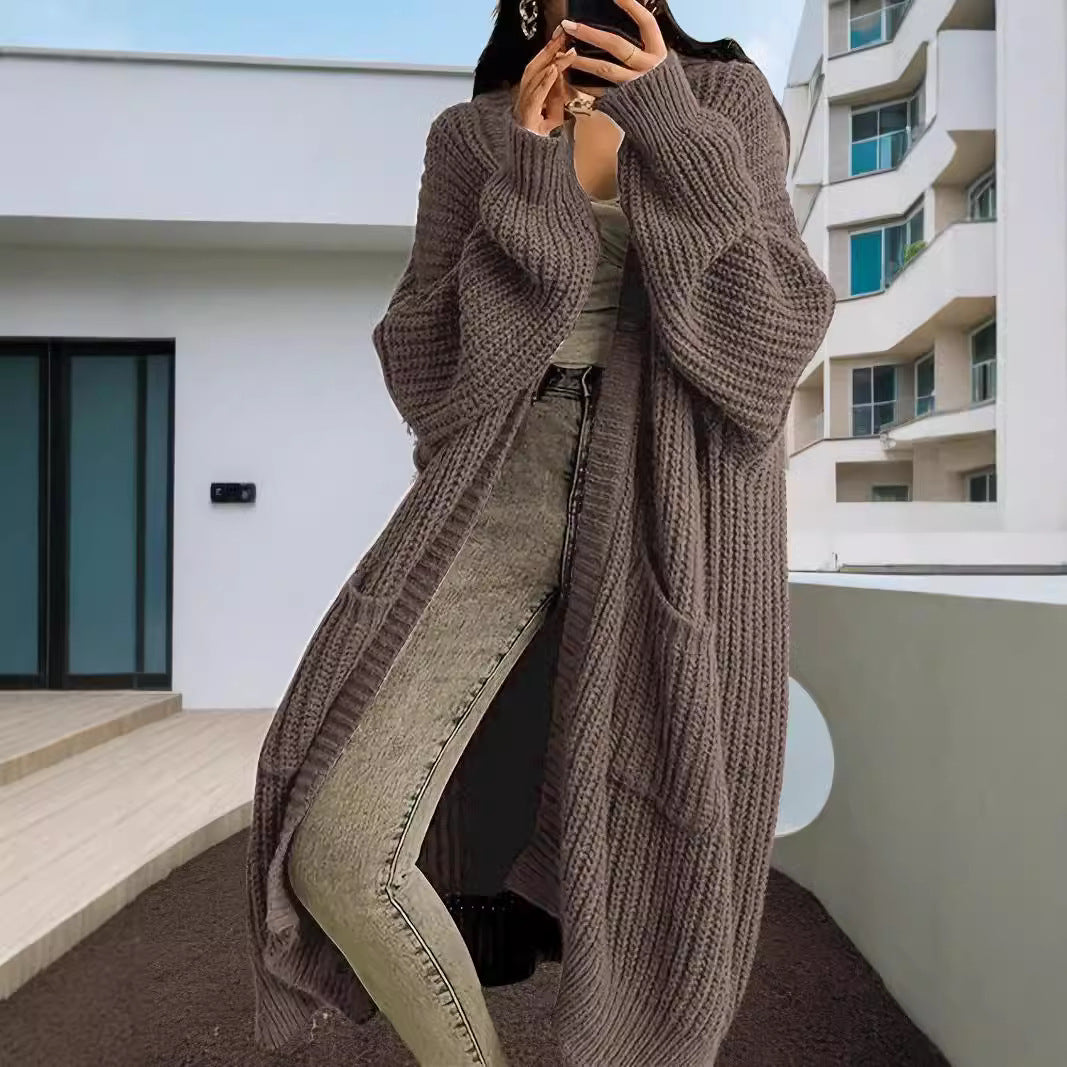 Aiertu comfy outfits winter Autumn and Winter Lazy Style Long Sweater Coat Women's Loose Bottoming Long Sleeve Knitted Cardigan aiertu