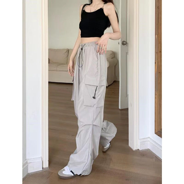 Aiertu concert outfit Women's Wide-Leg Pants Spring and Summer Niche Loose Slimming High Street Multi-Pocket Straight Overalls aiertu