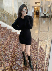 Aiertu outfits Korean Style Thick Wool Knitted Skirt Dress Women's Autumn and Winter French Temperament Slim Skirt Sweater aiertu