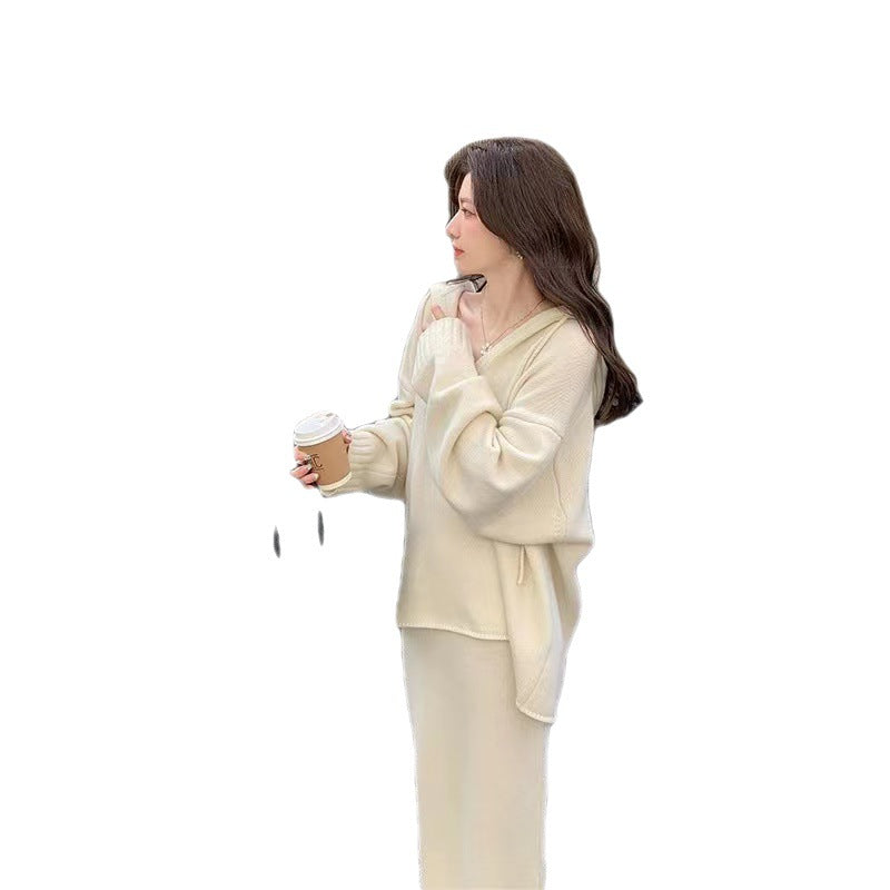 Aiertu brown puffer jacket outfit Autumn Cold Style High-Grade Knitwear Sweater Suit Skirt Royal Sister Dress Two-Piece Set aiertu
