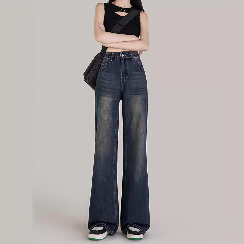Aiertu shamar Micro Flared Jeans Women's Autumn and Winter Retro Blue High Waist Loose Wide Leg Pants Small Mop Long Pants aiertu
