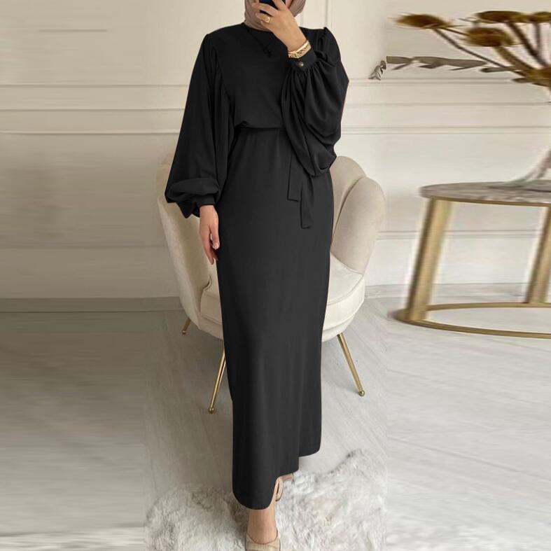 Aiertu dress outfit Style Solid Color Long Sleeve Casual Muslim Dress Robe Robe Dress Dignified Elegant Middle East aiertu