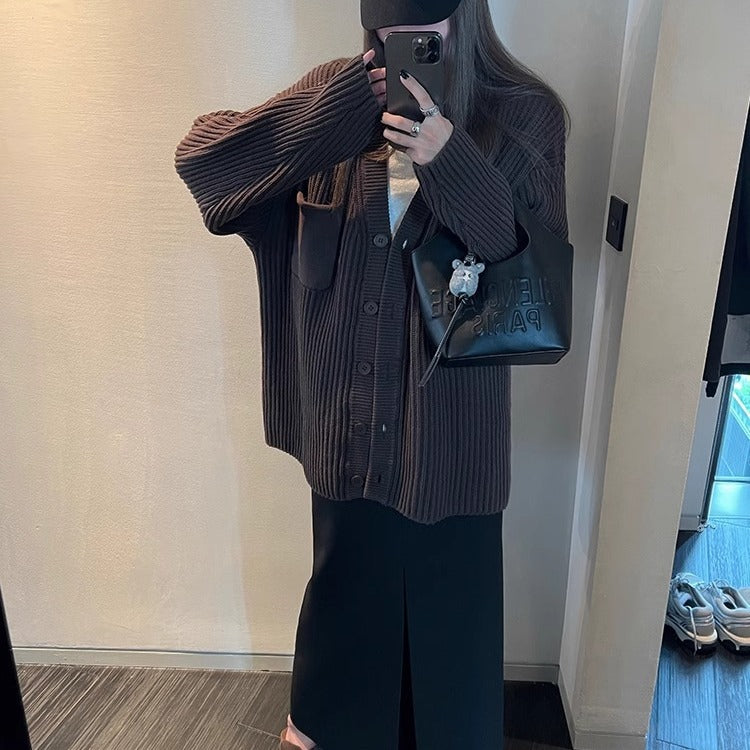 Aiertu grunge outfits Chocolate Maillard Lazy Hanging Fashion Trendy Sweater Coat Women's Thickened Loose Knitted Cardigan Autumn and Winter aiertu