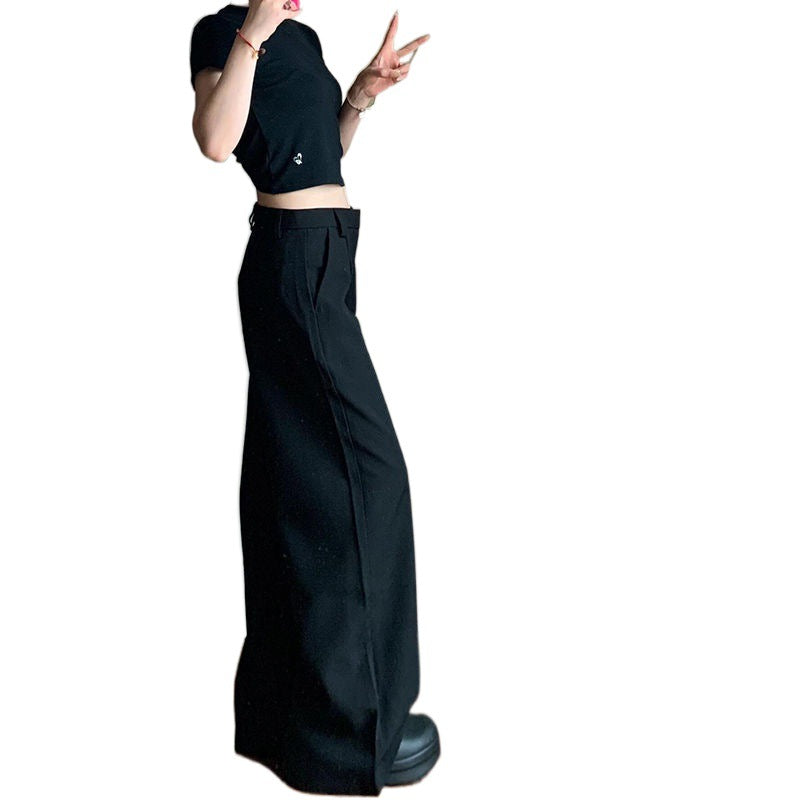 Aiertu fashion outfits Plus Size Black Straight Suit Wide-Leg Pants Women's Summer High Waist Draping Loose Slimming Casual Mopping Pants aiertu