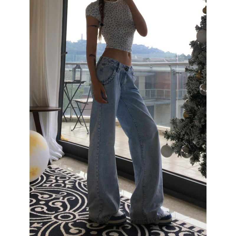 Aiertu going out outfits High Street Hot Girl Super Stylish Jeans Women's Summer Retro Distressed Washed Straight Mop Pants aiertu