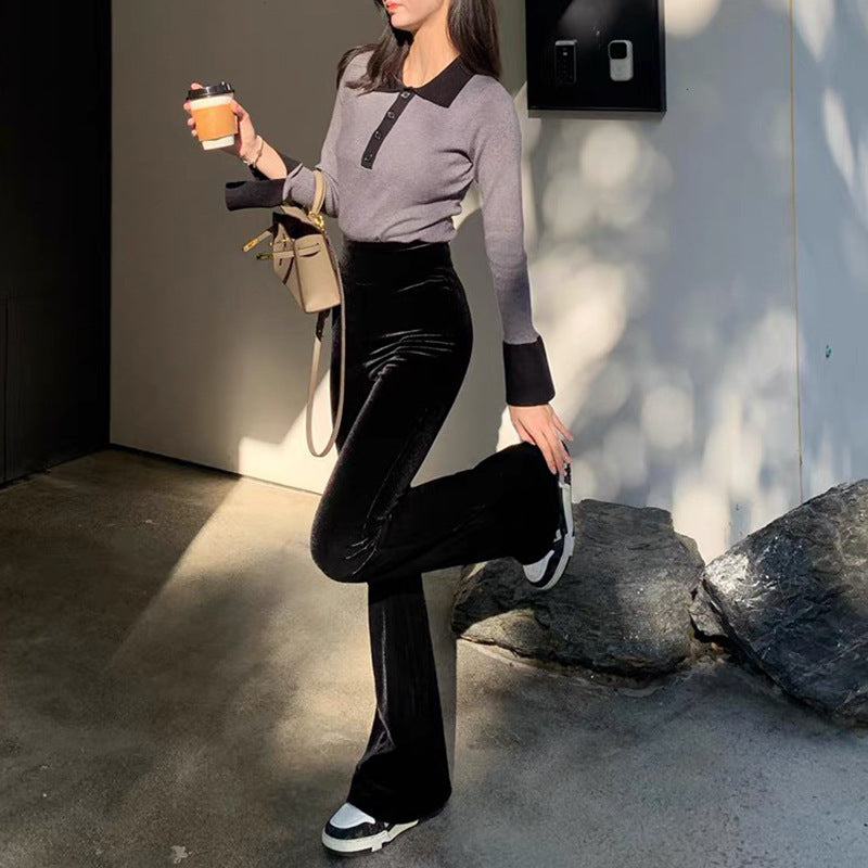 Aiertu egirl style Velvet Winter Velvet Set Extra Thick Velvet Flared Pants aiertu