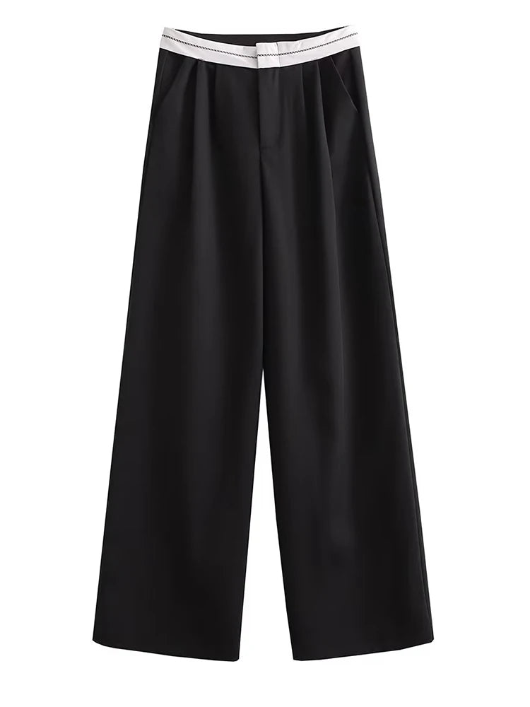 Aiertu  Women Fashion Side Pockets Patchwork Straight Pants Vintage High Waist Zipper Fly Female Casual Trousers Mujer Aiertu