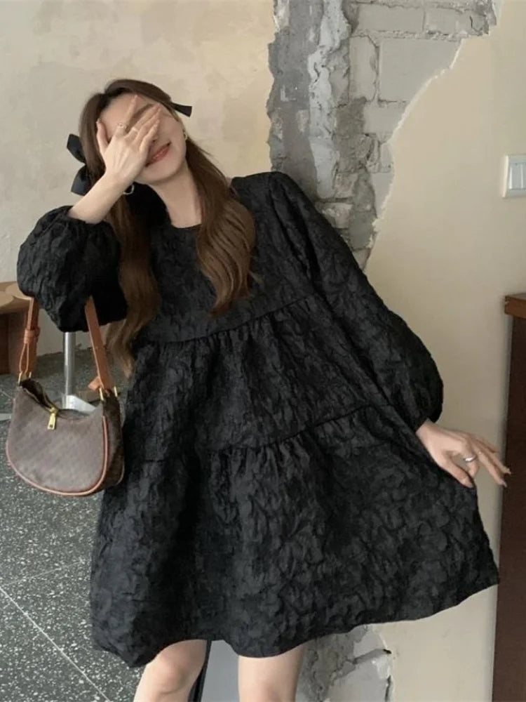 Aiertu Gothic Harajuku Oversized Black Dress Women Goth School Student Long Sleeve Short Dresses Autumn Korean Fashion Kpop Aiertu