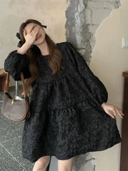 Aiertu Gothic Harajuku Oversized Black Dress Women Goth School Student Long Sleeve Short Dresses Autumn Korean Fashion Kpop Aiertu