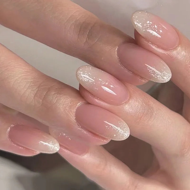 Aiertu 24Pcs Valentine Nails Press on Love Y2k Acrylic Nails Sparkle Butterfly French Cat Eye Almond Full Cover Stick on False Nail Tip Aiertu