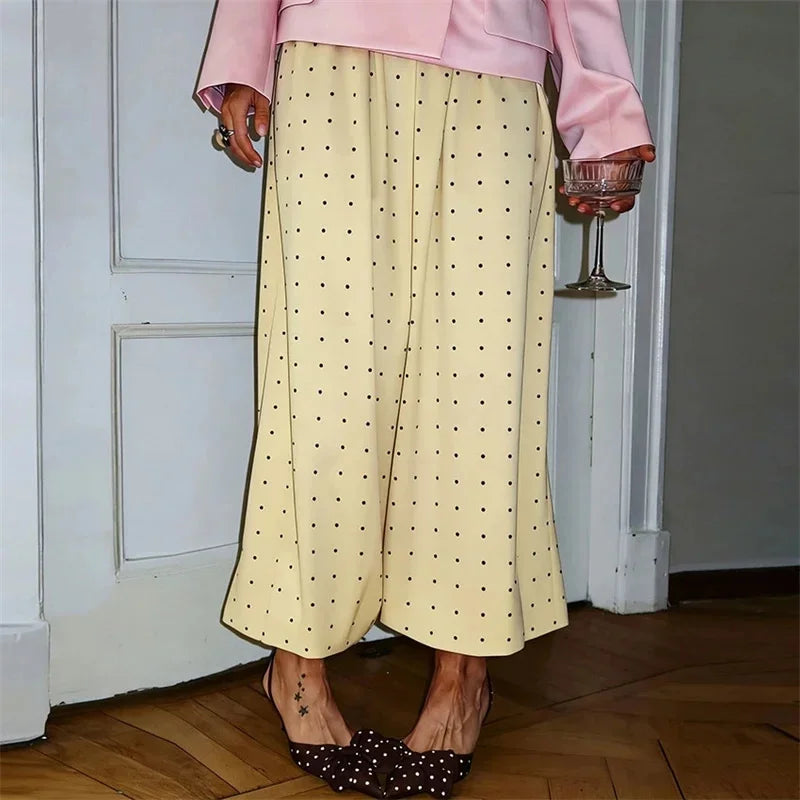 AIERTU  -  White Polka Dot Wide Straight Pants Loose Fit Spring Summer Chic Commuter Office Casual For Women Elegant Day To Night Aiertu