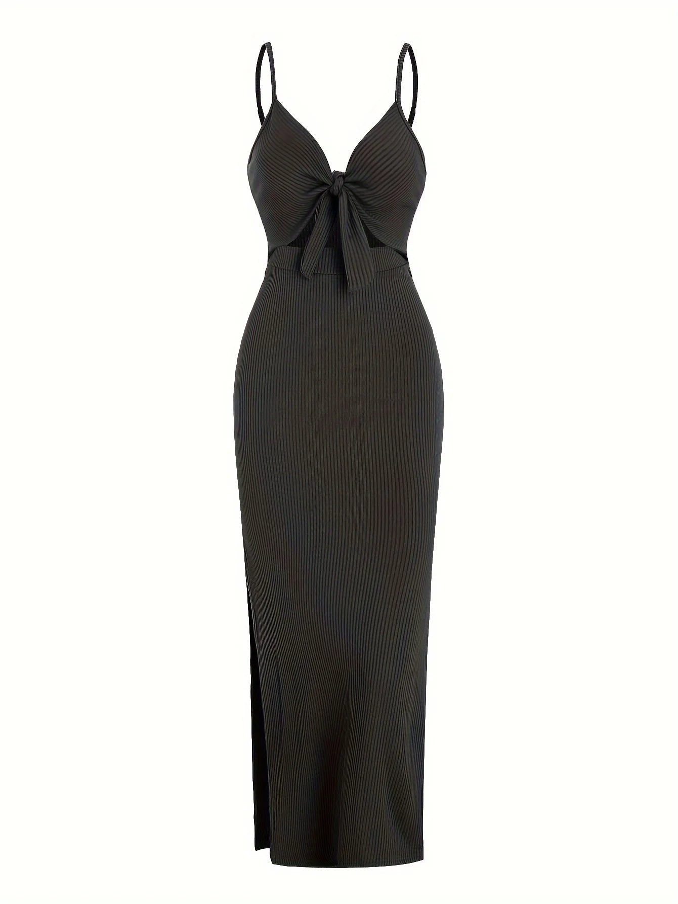 knit simple sleeveless suspender dress in spring and summer, leaking back and sexy long skirt with neck. Aiertu