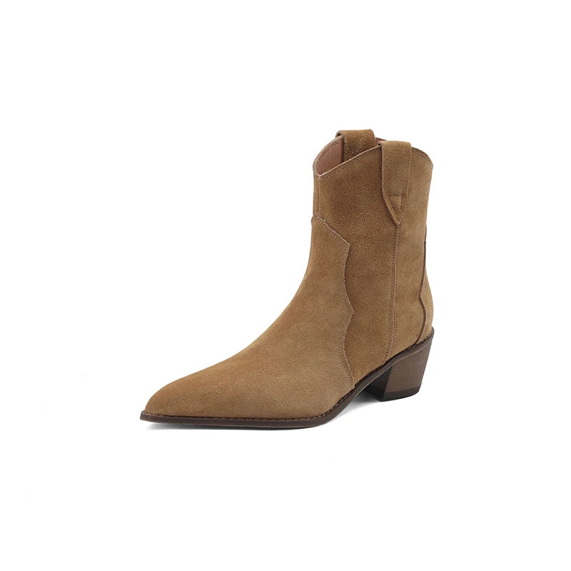 Aiertu Winter Classic Chelsea Boots for Woman Cow Suede Pointy Toe Wedge Heel Ankle Boots Simple Comfortable Cowboy Boots Female Aiertu