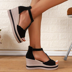 Retro Chunky Platform Gladiator Sandals for Women Plus Size Wedge High Heels Sandals Woman Comfy Peep Toe Platform Sandles 43 Aiertu