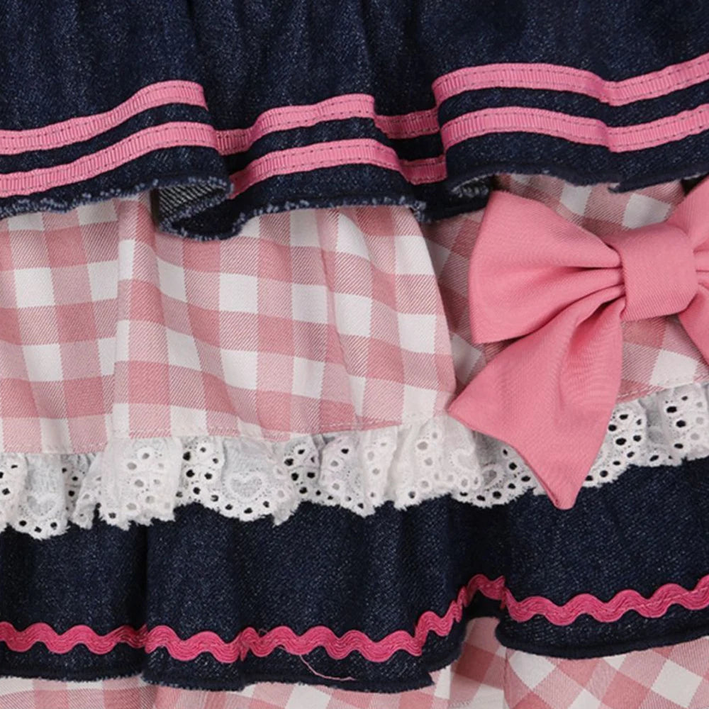 Aiertu Preppy Style Lolita Kawaii Skirts Japanese Sweet Mini Women Harajuku Cute Ball Gown Denim Skater Y2K High Waist Lace Cake Skirts Aiertu