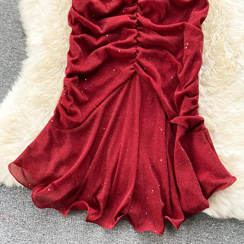 Aiertu  Evening Party Women Mermaid Dress Summer Ruched Backless Sexy Elegant Ladies French Style Solid Long Dresses Aiertu