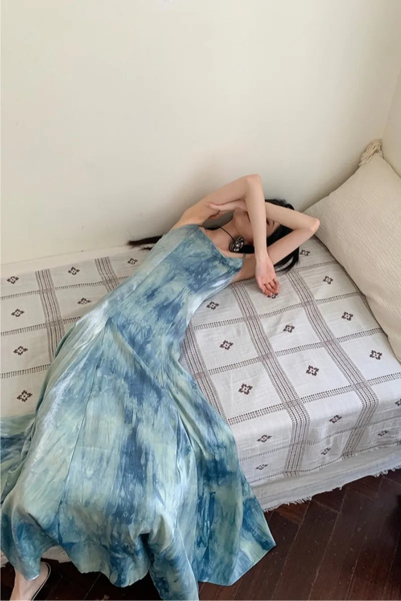 Aiertu A Minimalist And Luxurious Dress For Women, With A Summer Halo Dyeing Temperament And A Slim Fitting Seaside Strap Long Dress Aiertu