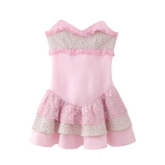 Aiertu 2024 Spring New Product Women's Fashion Sexy Lace Lace Lace Layered Decoration Bra Slim Fit Short Dress Aiertu
