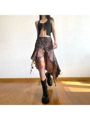 Aiertu Women's Irregular Skirt Harajuku Y2k Vintage Long Brown Skirts 90s Aesthetic Korean A-Line Skirt Emo 2000s Trashy Clothes 2024 Aiertu