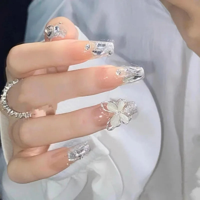 Aiertu 24Pcs Valentine Nails Press on Love Y2k Acrylic Nails Sparkle Butterfly French Cat Eye Almond Full Cover Stick on False Nail Tip Aiertu