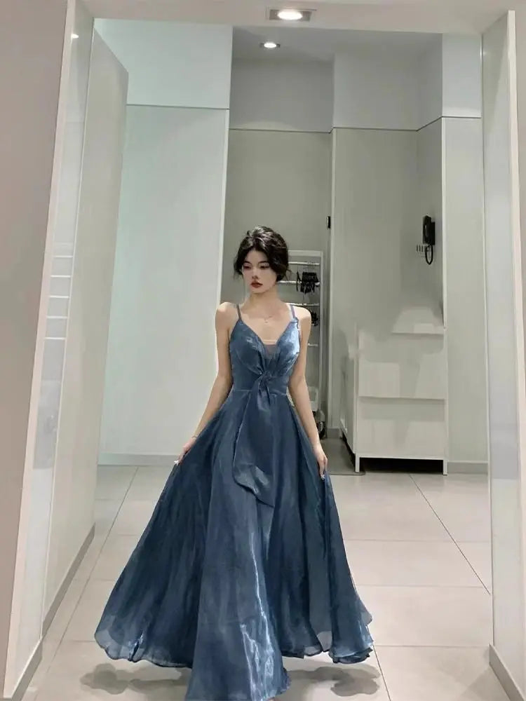 Aiertu Blue Elegant Sexy Slip Dress Women Sleeveless Korean V-neck Long Dresses Fashion Casual One Piece Dress Ladies Summer 2024 Chic Aiertu