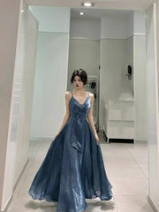 Aiertu Blue Elegant Sexy Slip Dress Women Sleeveless Korean V-neck Long Dresses Fashion Casual One Piece Dress Ladies Summer 2024 Chic Aiertu