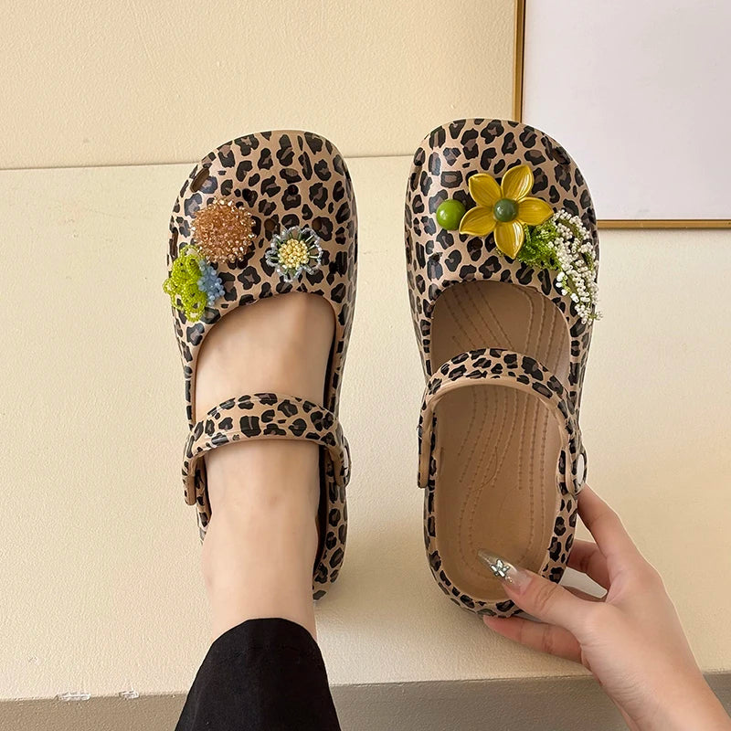 AIERTU  -  Summer Women's Slippers Luxurious Pearl Metal Flower Sparkling Designer Ballet Shoes Girls' Sandals Indoor and Outdoor Soft Aiertu