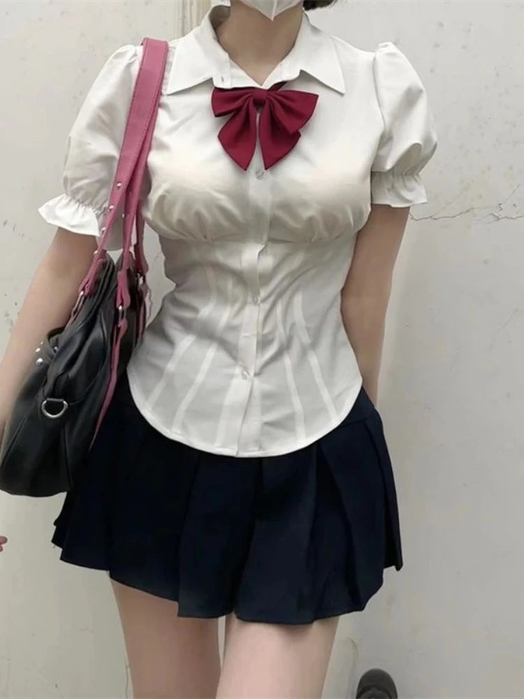 Aiertu Sexy White Blouses Women Korean Fashion Shirt Chic Harajuku Preppy Elegant Female Japanese Casual JK Slim Y2k Blusas Cute Tops Aiertu