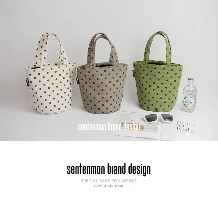 AIERTU  -  Bucket Handbag New Corduroy Polka Dot Fabric Bag Casual Versatile Women's Office Handbags Aiertu