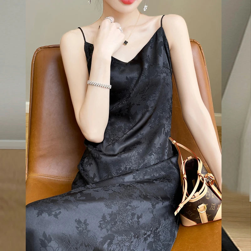 Aiertu Summer Women Fashion Elegant Bodycon Midi Dress Spaghetti Strap Vintage Slim Party Evening Clothes Female Long Robe New Clothes Aiertu
