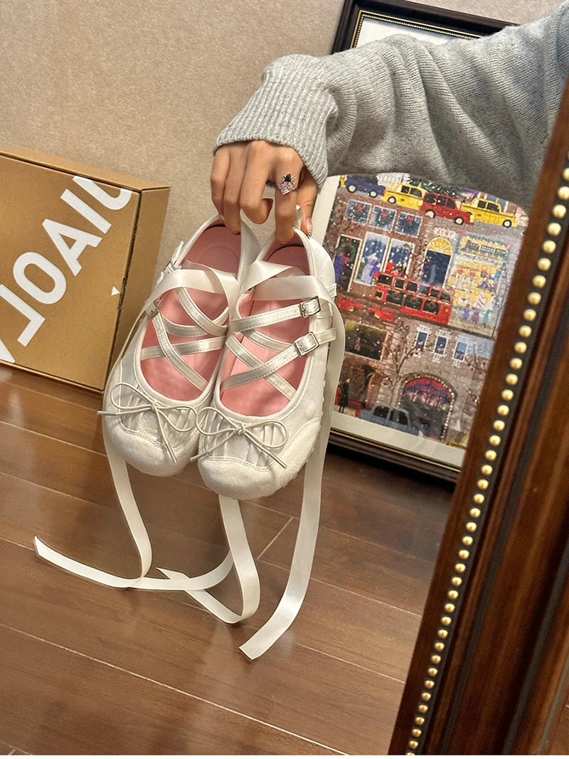 Aiertu Spring Cross Strap Women Ballet Flats Fashion Elegant Round Toe Shoes Ladies Comfort Street Style Soft Sole Ballerinas Shoes Aiertu