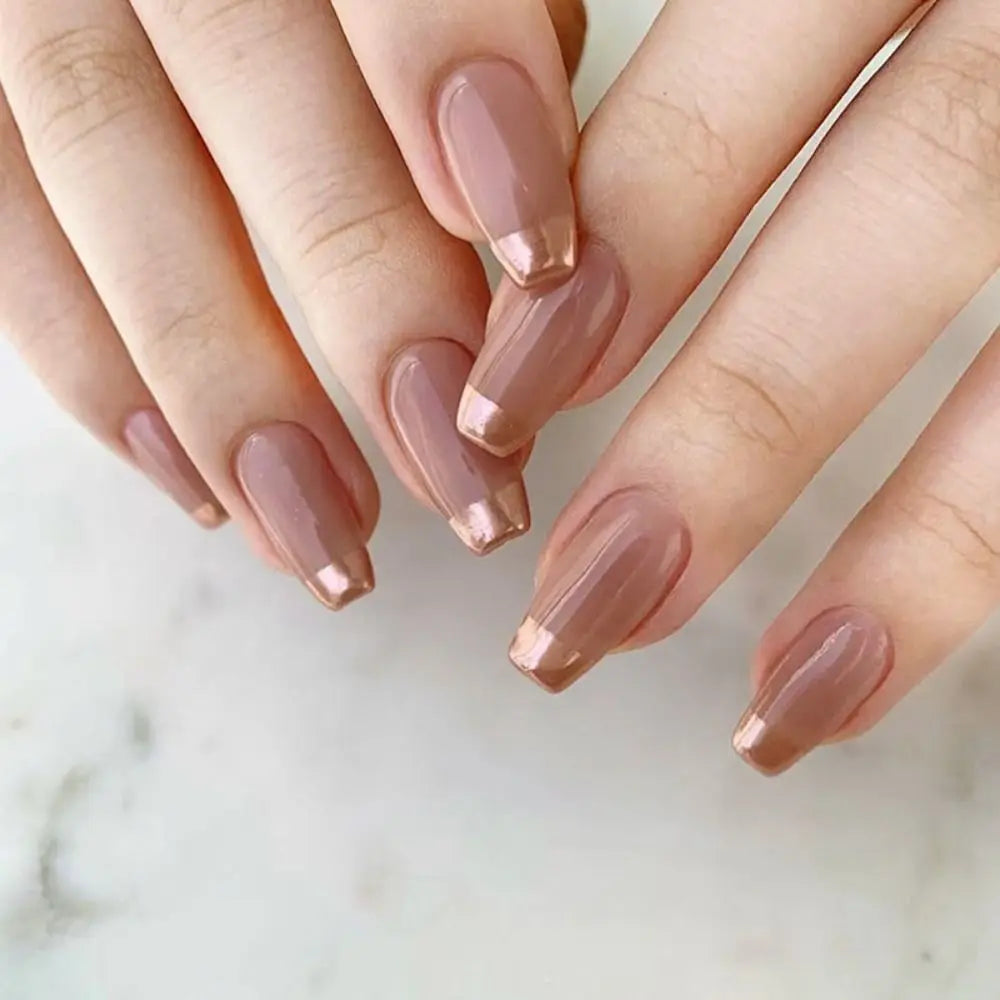 Aiertu 24pcs Gradient Fake Nails French Ballerina Nail Waterproof Faux Medium Coffin false nails Fingernails Press on Nails Tips aiertu