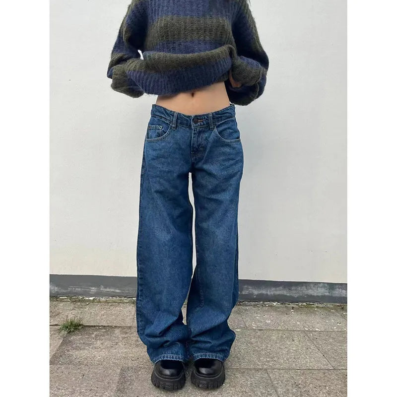 Aiertu Blue Women Jeans High Waist Fashion American Vintage Streetwear Y2K Ripped Wide Leg Jean Female Denim Trouser Baggy Denim Pants Aiertu