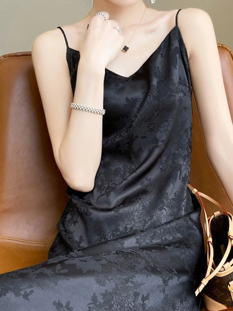 Aiertu Summer Women Fashion Elegant Bodycon Midi Dress Spaghetti Strap Vintage Slim Party Evening Clothes Female Long Robe New Clothes Aiertu