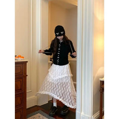 Aiertu Lace Fairycore Tulle Women Skirt Sweet Ruffle White Skirts Vintage Korean Style Streetwear Patchwork Irregular Skirt Aiertu
