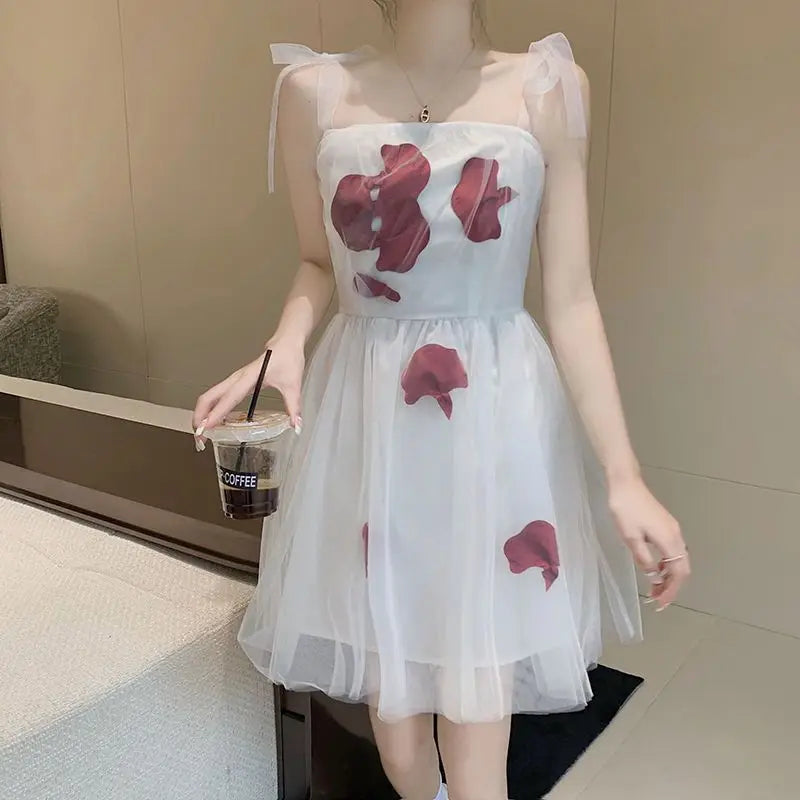 Aiertu Vintage Floral Strap Dress Women Sexy Backless Evening Party Fairy Dress  Spring High Street Korean Beach Casual Dress Aiertu