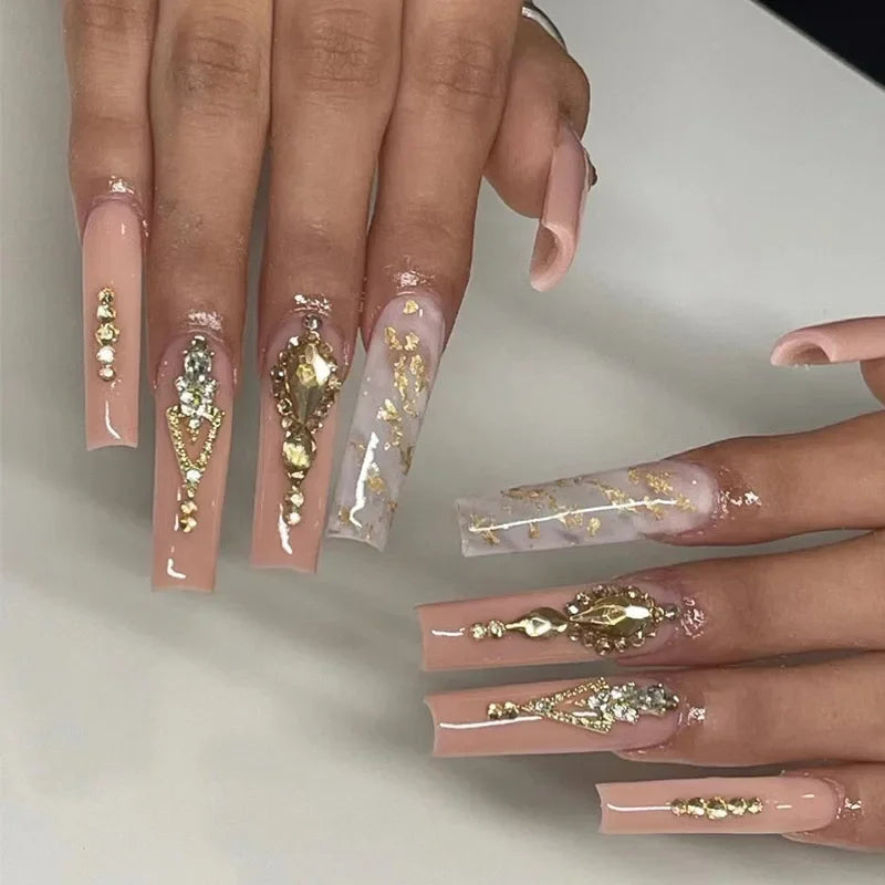 Aiertu 24pcs Artifical Bails With Glue Fake Nail Tips With Design Detachable Press On Nails Long Fake Nail Finished Nail Piece Sticker Aiertu