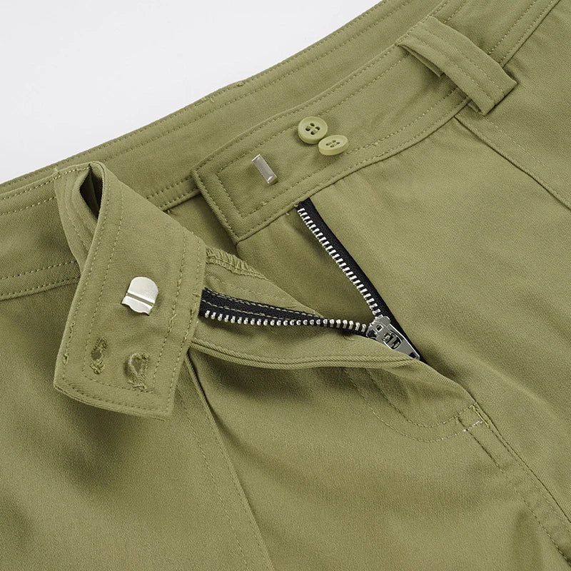 AIERTU  -  Harajuku Street Low Waist Green Slimming Club Wide Leg Trousers Simple Versatile Commuting Pockets Pants for Women Aiertu