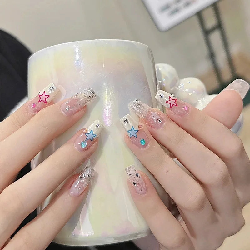 Aiertu 24Pcs Fake Nails Press On Tips Art Supplies Reusable Edhesive False For ABS Artificial Sith Adhesive Full Cover Nail Almond Aiertu