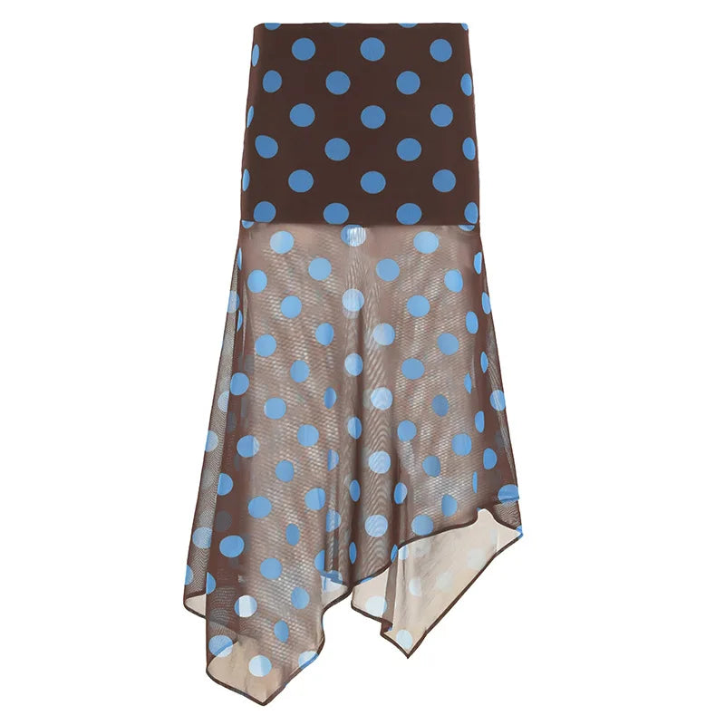 AIERTU  -  Style Fashionable Polka Dot Irregular Mesh Skirt New Temperament Light and Mature Style Mid-length Skirt Aiertu