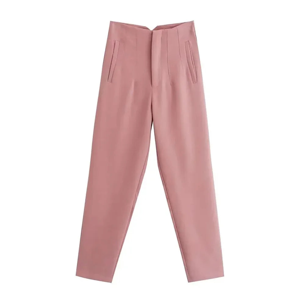 Aiertu Women Fashion With Pockets Casual Basic Solid Pants Vintage High Waist Zipper Fly Female Ankle Trousers Pantalones Mujer aiertu